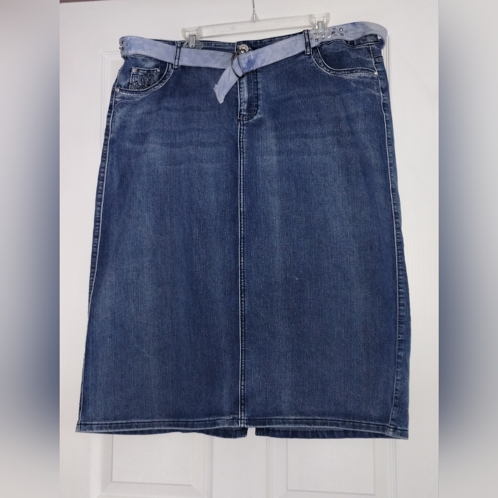 Christopher Banks Blue Denim Skirt with Belt